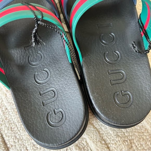 NWT Authentic Gucci Signature Green/Blue/Red Double Web Slippers Men 9 Women 11 - Picture 3 of 7